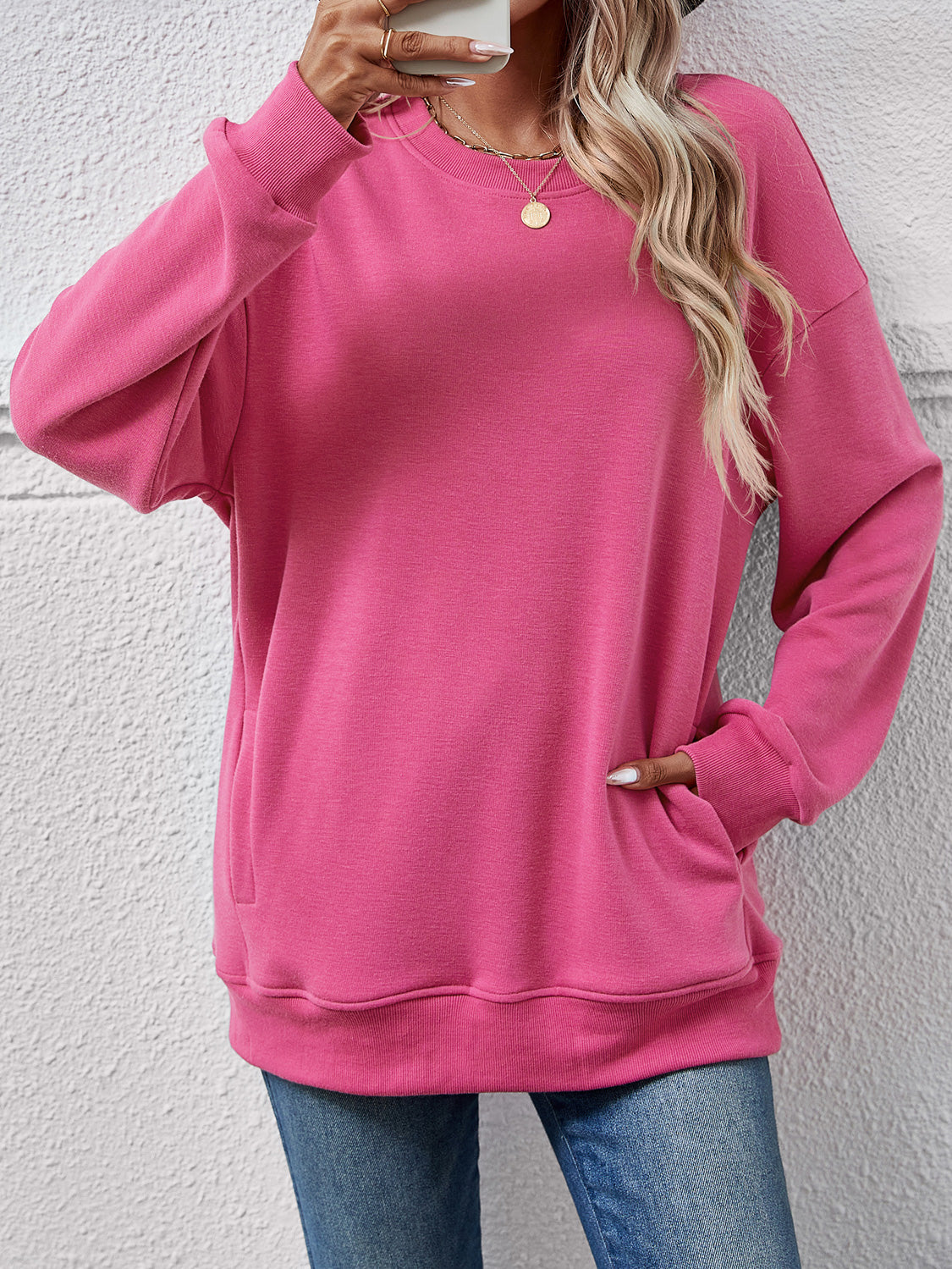 Dropped Shoulder Sweatshirt with Pockets Warehouse item