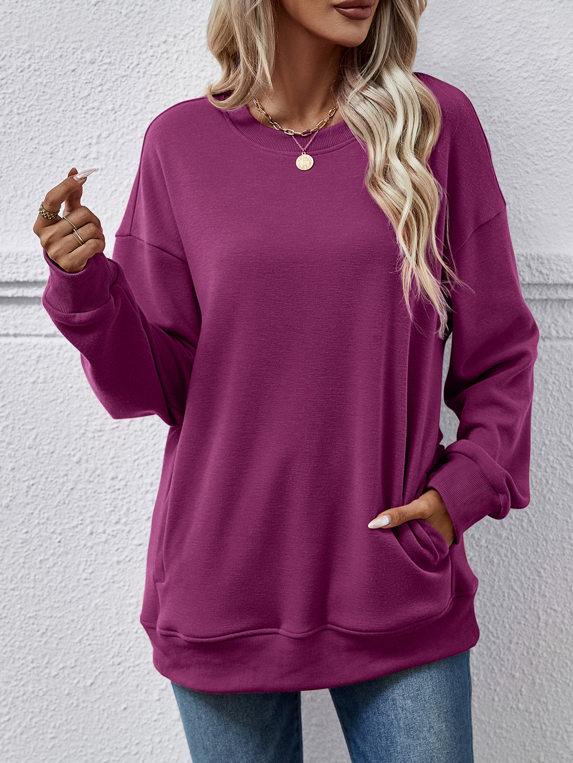 Dropped Shoulder Sweatshirt with Pockets Warehouse item