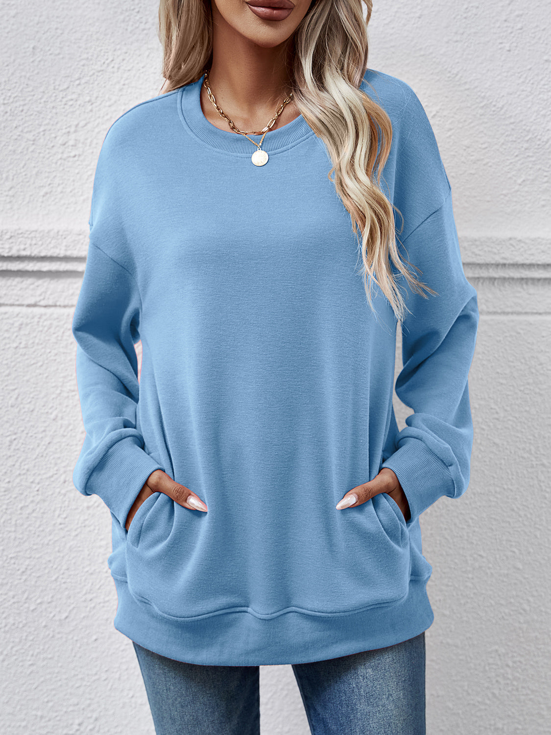 Dropped Shoulder Sweatshirt with Pockets Warehouse item