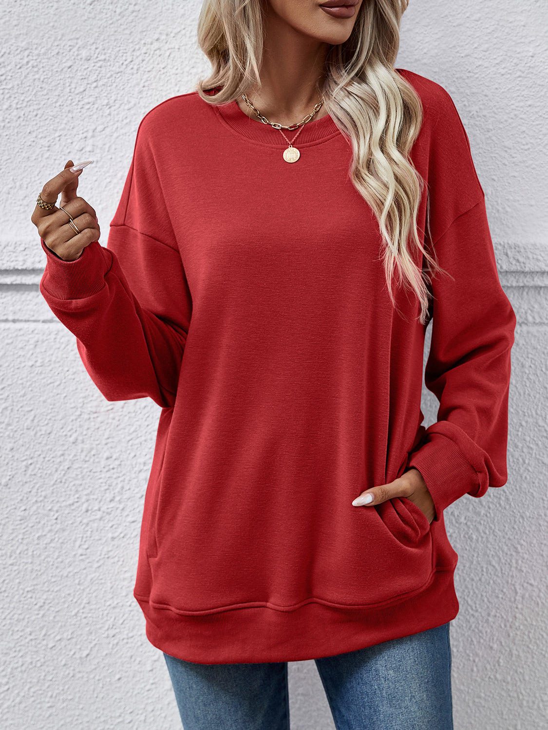 Dropped Shoulder Sweatshirt with Pockets Warehouse item