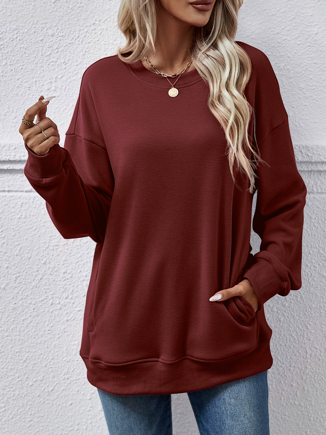 Dropped Shoulder Sweatshirt with Pockets Warehouse item