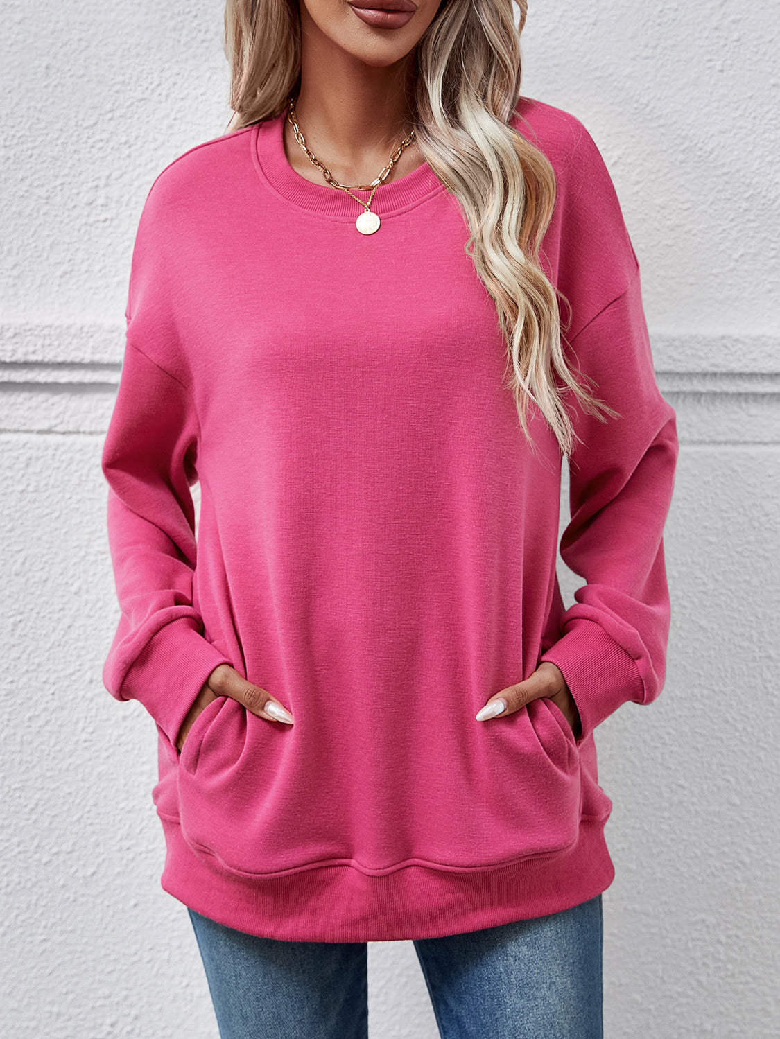 Dropped Shoulder Sweatshirt with Pockets Warehouse item