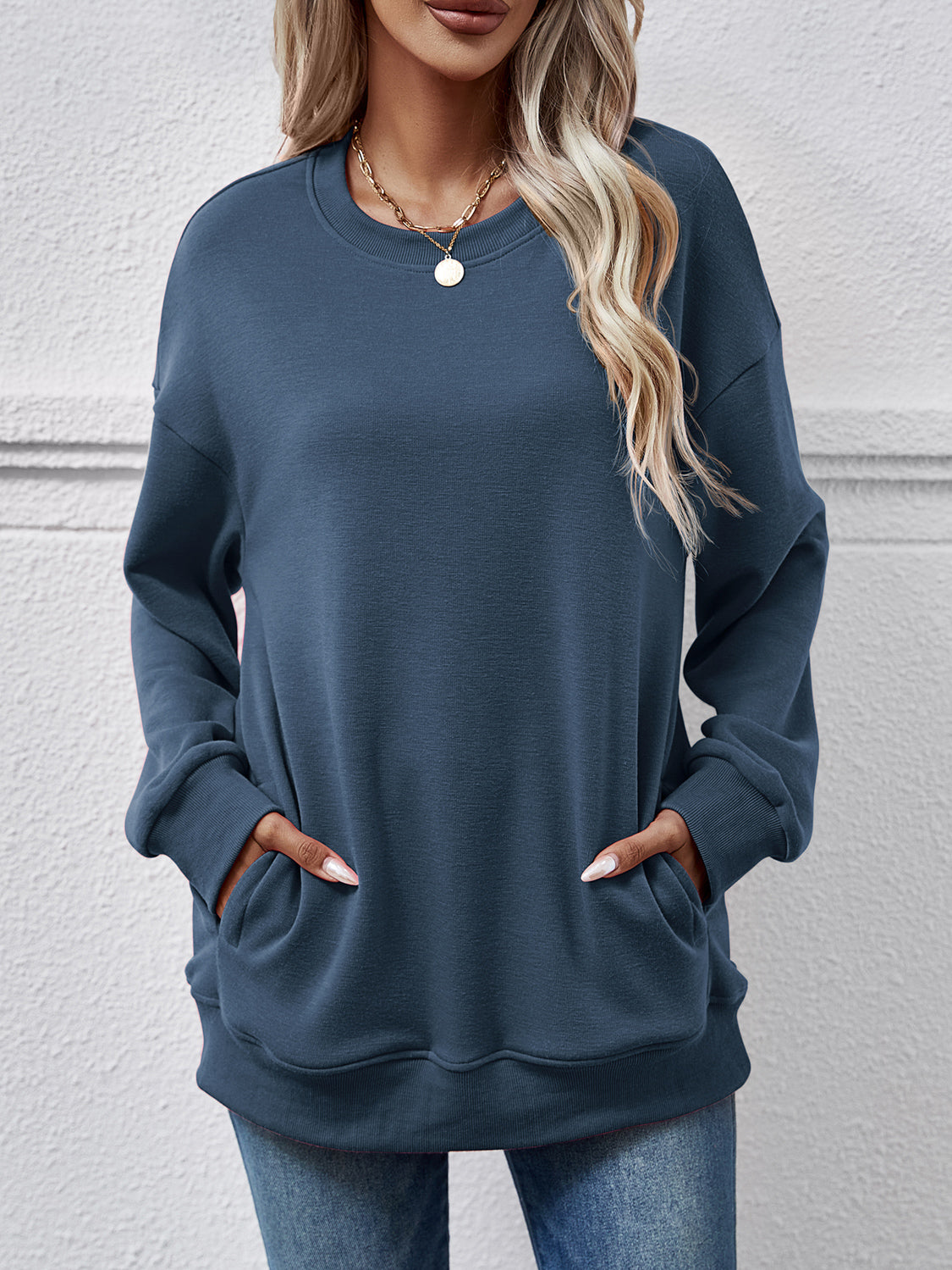 Dropped Shoulder Sweatshirt with Pockets Warehouse item