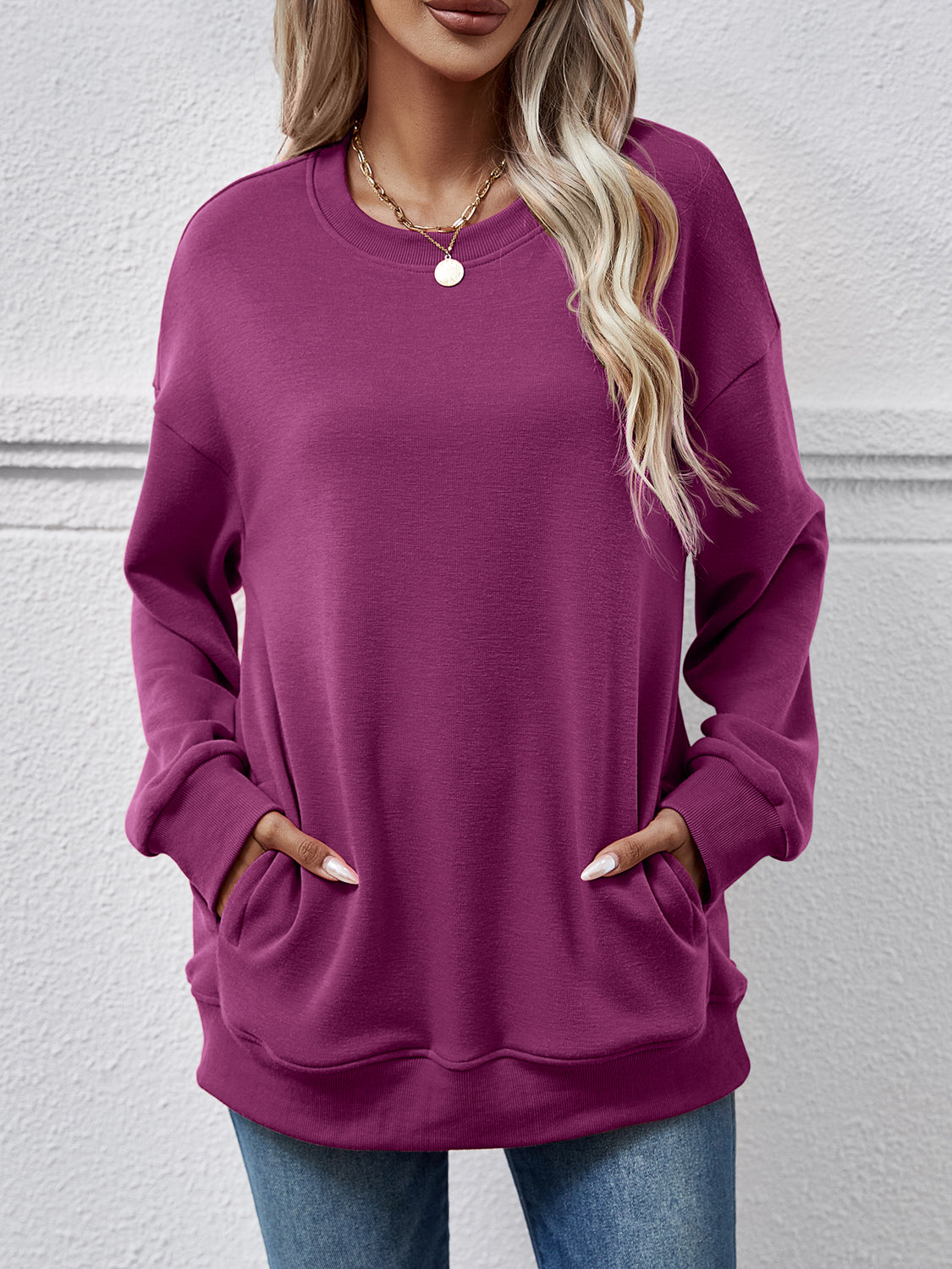 Dropped Shoulder Sweatshirt with Pockets Warehouse item