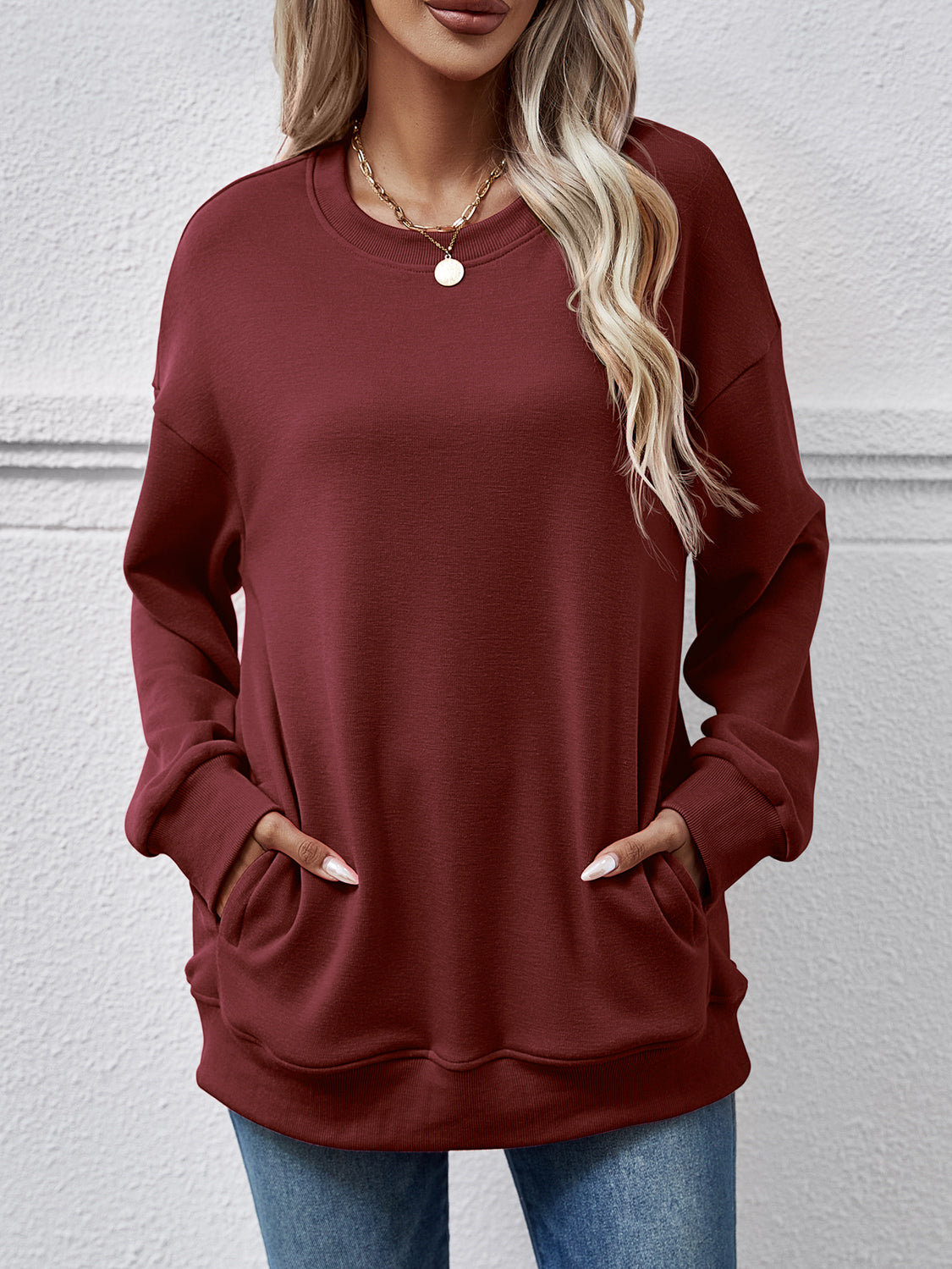 Dropped Shoulder Sweatshirt with Pockets Warehouse item