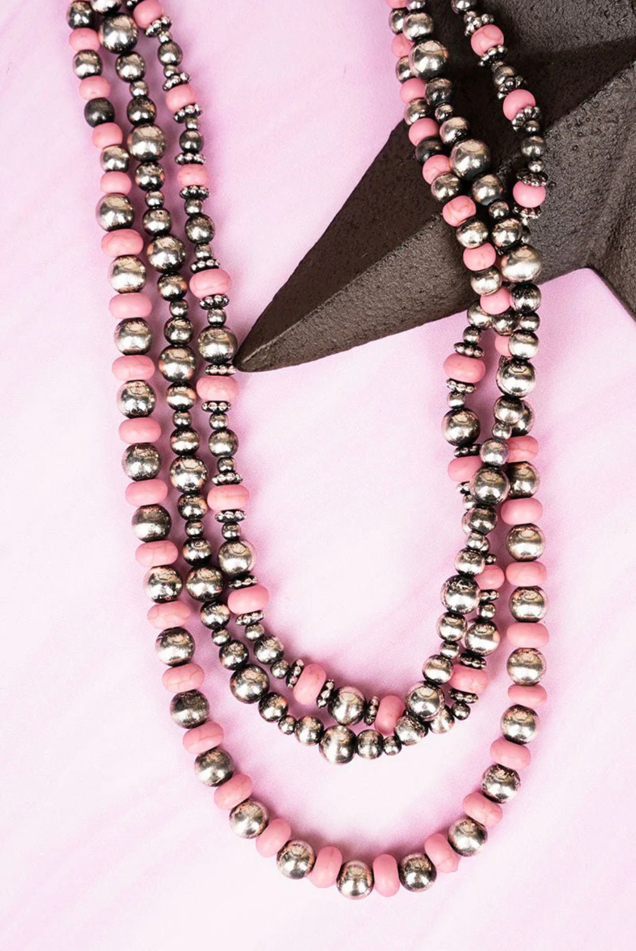 Viola Pink and Silver Layered Necklace