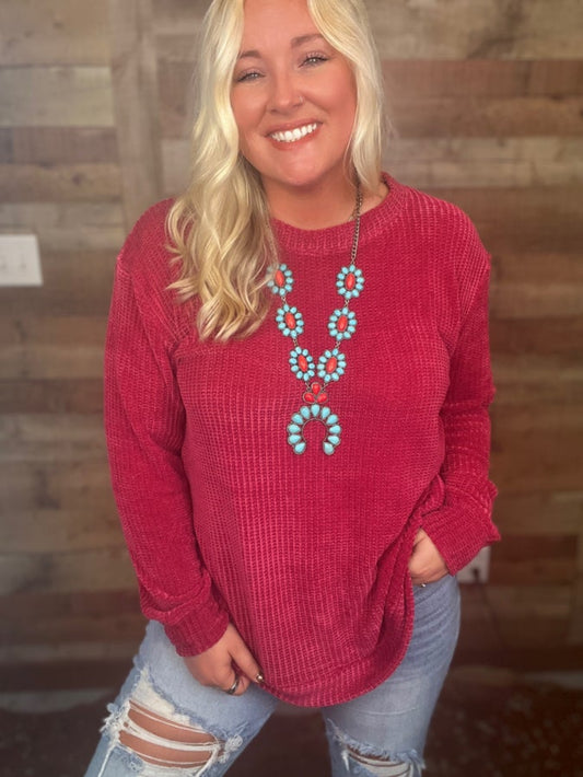 Katie Cabernet Chenille Sweater