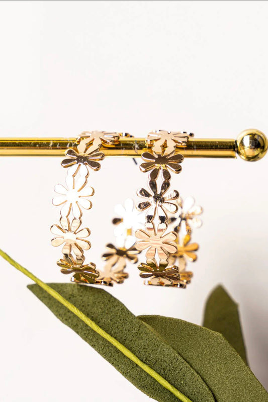 Flower Goldtone Hoop Earrings